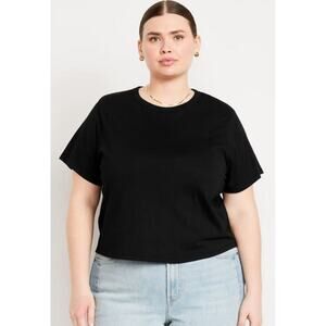 Old Navy Tall XXL Everywhere Cropped Tee T-Shirt Black Crew Neck Short Sleeves